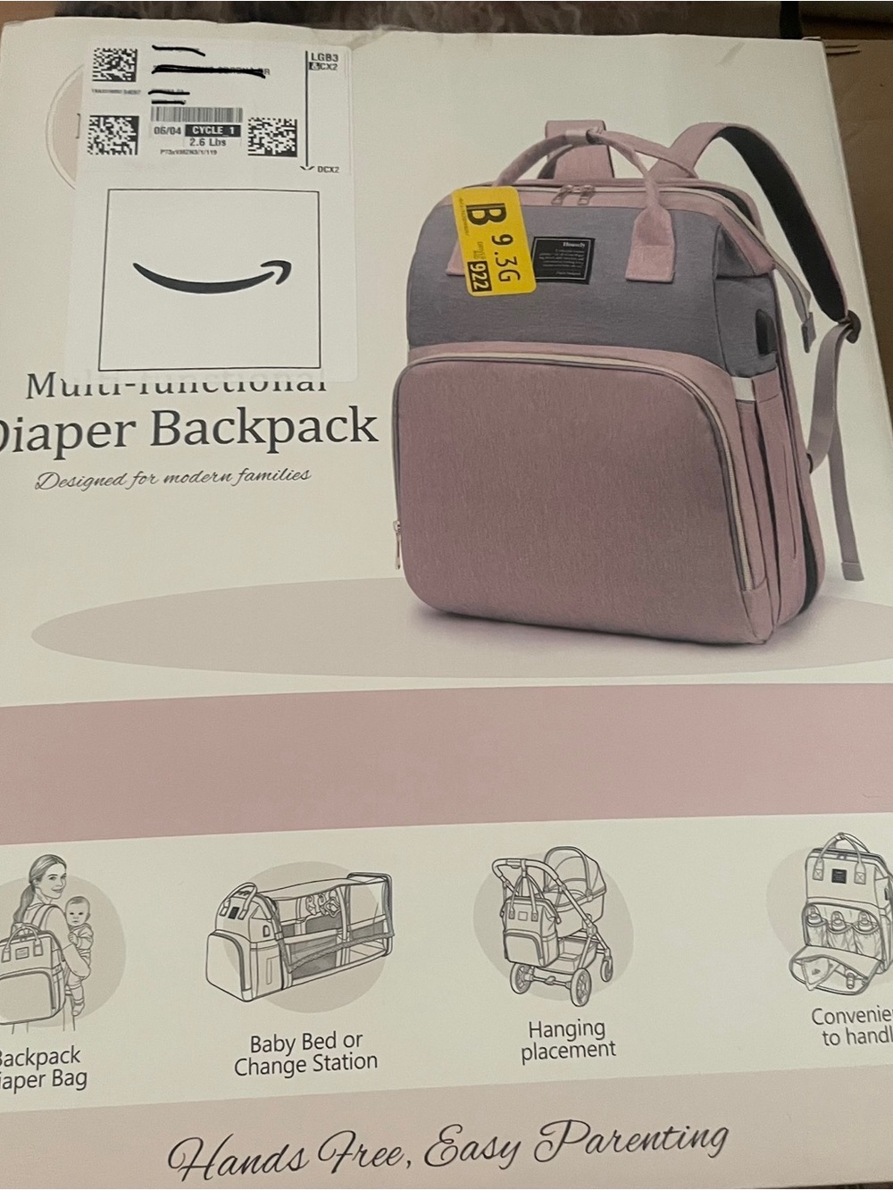 Multi-Functional Diaper Backpack in Dusty Pink and Gray